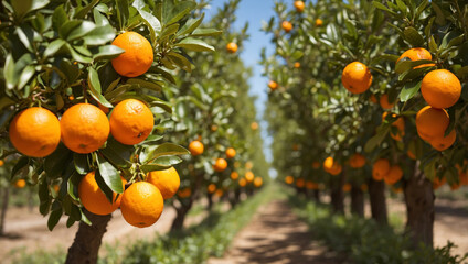 Orange Trees with Ripe Delicious Oranges for Fresh Juicing