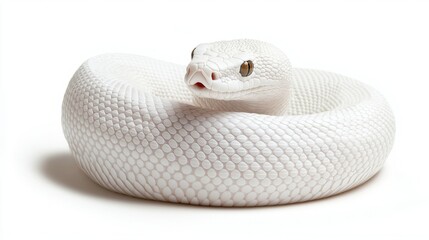 Fototapeta premium White snake coiled and looking forward in high-key studio light