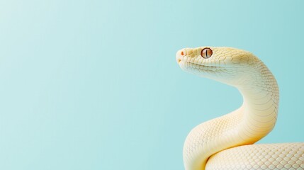 Fototapeta premium Yellow cream snake raised on blue background