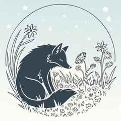 Mystical wolf silhouette designs in nature scenes with spiritual, emotional and tribal elements vector illustration