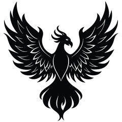 Obraz premium Black Phoenix Rising Vector Illustration: Mythical Firebird Graphic, Rebirth Symbol, Tattoo Design, Fantasy Art, Bird Icon
