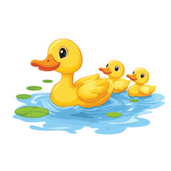 Mother Duck Leading Ducklings on Water