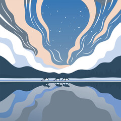 Mystical wolf silhouette designs in nature scenes with spiritual, emotional and tribal elements vector illustration © Prodeep