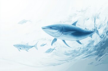 Tuna chasing smaller fish, dynamic ocean scene,