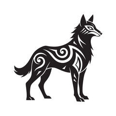 Tribal wolf silhouette with decorative lines