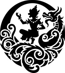 sketch vector illustration silhouette design icon logo symbol mascot detail creature mythology classic vintage knight wayang ethnic traditional vintage classic  