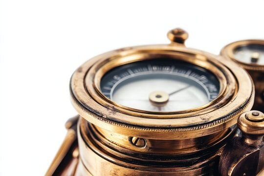 Navigating with precision using vintage maritime instruments on a classic sailing vessel in bright daylight