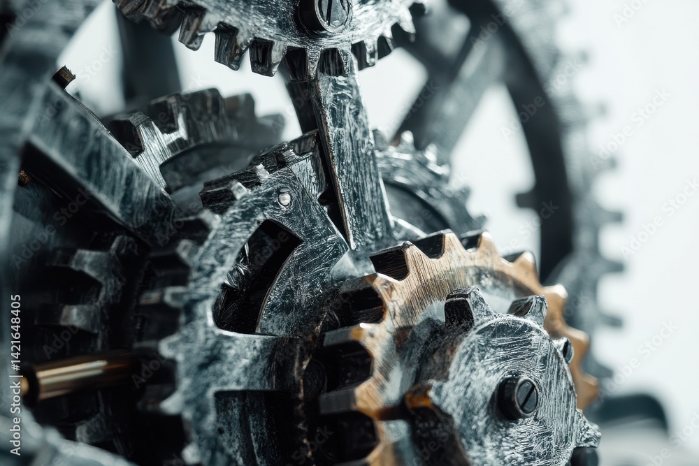 Fototapete close-up view of intricate mechanical gears and components in a precision-engineered device highligh