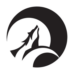 Howling wolf silhouette on rocky cliff