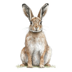 Fototapeta premium Detailed hare watercolor illustration on dark background, capturing delicate textures