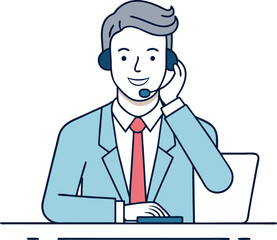 Confident Businessman Speaking at Desk – Flat Style Vector Illustration