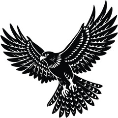 Obraz premium Black and White Eagle Vector Illustration: Detailed Bird of Prey Graphic for Design, Logo, Tattoo, or Wildlife Projects