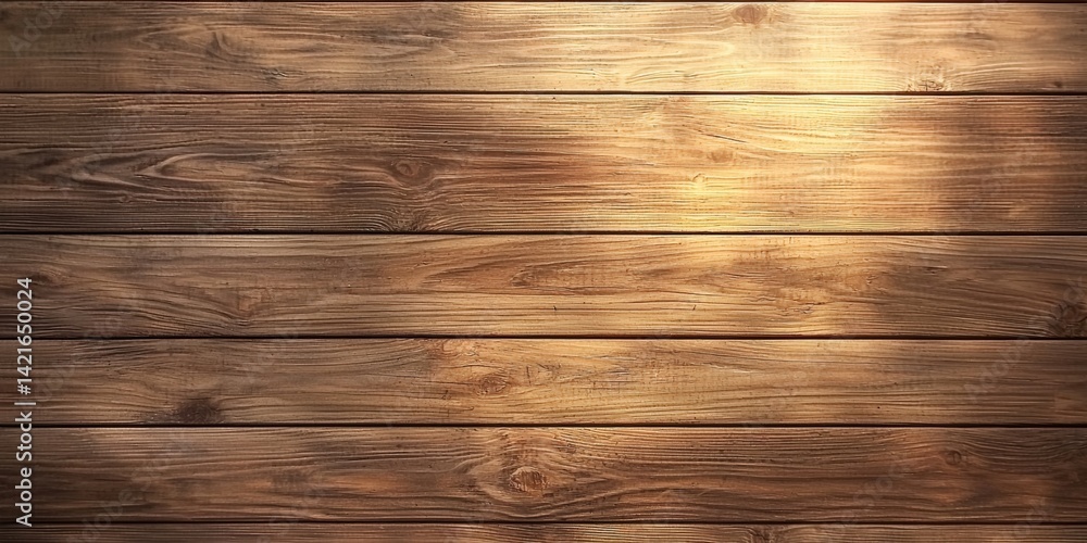 Poster a close-up view of a rustic wooden surface featuring distinct grain patterns and warm lighting.