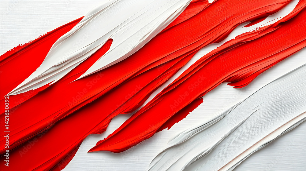 Poster diagonal abstract paint composition with red and white strokes