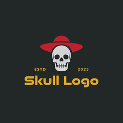 human skull logo design wearing hat. logo icon vector illustration silhouette