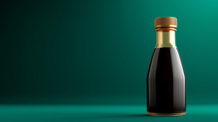 Elegant Soy Sauce Bottle Mockup with Gold Cap and Green Background