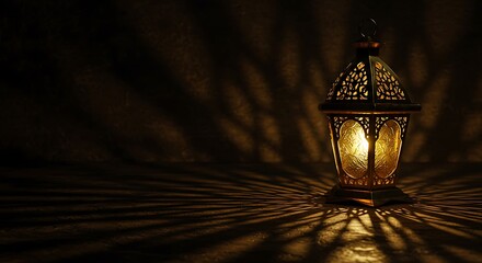 Glowing Lantern Casting Shadows on Dark Surface