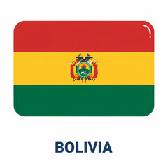 A clear digital illustration of the rectangular flag of Bolivia. Below the flag, the word "Bolivia" is written on a white background. Vector illustration.