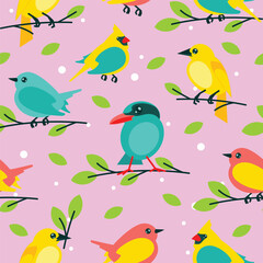 Vector spring birds seamless pattern background