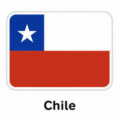 A clear digital illustration of the rectangular flag of Chile. Below the flag, the word "Chile" is written on a white background. Vector illustration.