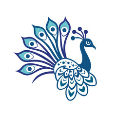 Obraz premium Vibrant peacock logo design with gradient colors .A stylized peacock design on a white background.