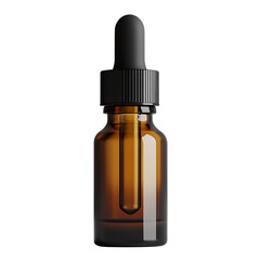Fototapeta premium Amber glass dropper bottle for face serum with black rubber top and elegant label design, minimal and clean on a pure white background 