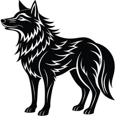 Mystical wolf silhouette designs in nature scenes with spiritual, emotional and tribal elements vector illustration
