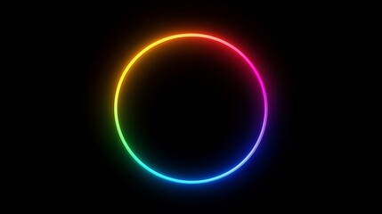 Rainbow circle neon light, dark background, design element