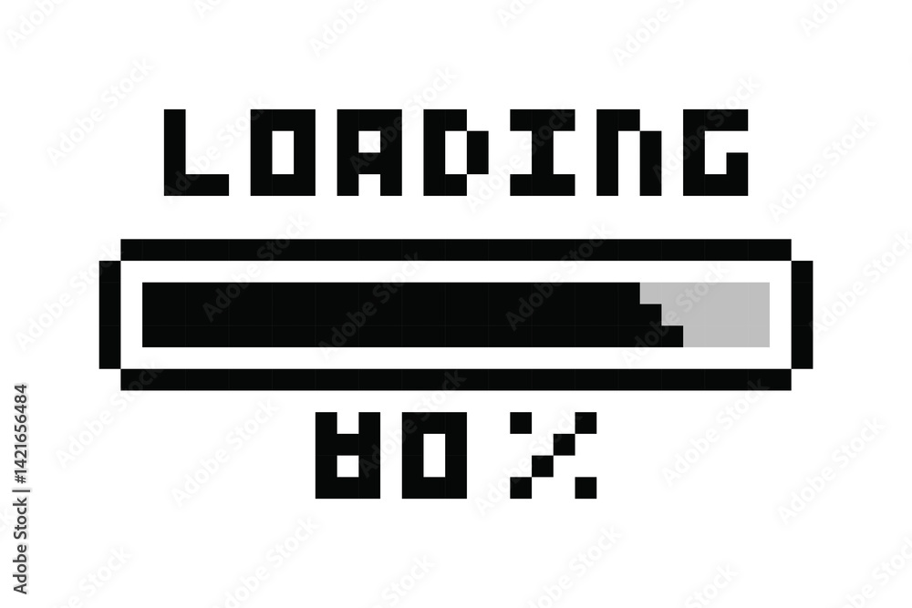 Aufkleber loading pixel icon, load bar 80 percent. 80% downloading, loading or installing bar at 80%.