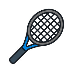 Blue and black tennis racket icon in flat vector style