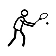 Stick figure playing tennis with racket and ball