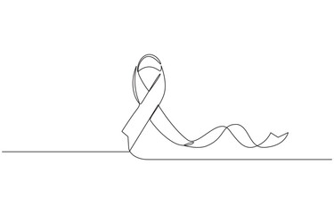 Awareness ribbon one line colored continuous drawing, Continuous one line drawing of breast cancer awareness ribbon. One line drawing illustration of breast cancer.
