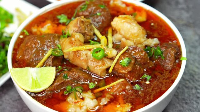 Mutton Bone Marrow Curry (Nalli Nihari) &ndash; A rich, slow-cooked Indian dish with tender meat and flavorful marrow in a spiced gravy. A famous Mughlai delicacy enjoyed in restaurants and home kitchens.
