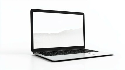 Sleek Silver Laptop on a Bright White Background Showcasing Modern Design and Minimalist Aesthetics with a Reflective Screen, Perfect for Tech Product Photography and Professional Use