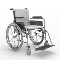 Fototapeta premium A silver wheelchair with white seat and backrest isolated on white background
