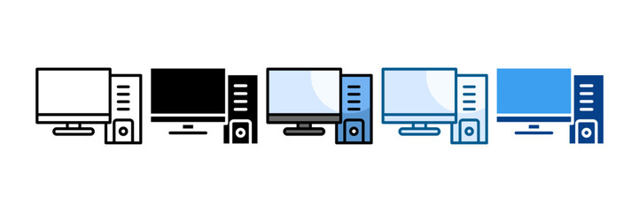 Desktop Computer Icon Set Multiple Style Collection