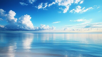 Tropical Beach Panorama Expansive Seascape of Sky Merging with the Ocean Horizon