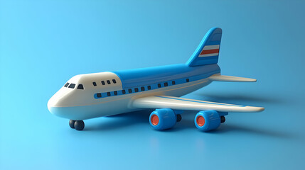 Blue and White Toy Airplane Model on a Blue Background