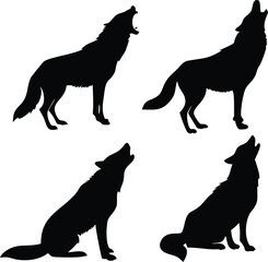 Mystical wolf silhouette designs in nature scenes with spiritual, emotional and tribal elements vector illustration
