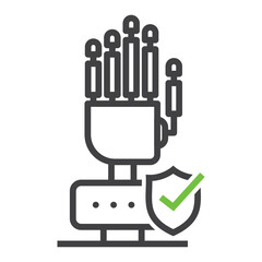 Robot Hand Check Icon – Secure AI Verification and Approval Line Vector.