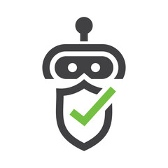  AI Bot Shield Icon – Secure Robot Approval Vector for Smart Technology and Cyber Protection
