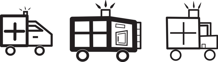 Flashing ambulance car vector set. Outline ambulance car vector icon for web design isolated on white background
