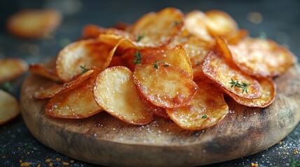 Crispy, golden-brown potato chips, seasoned with herbs