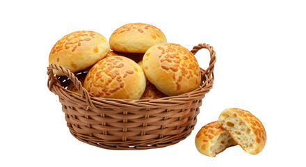 p&atilde;o de queijo no cesto no fundo transparente