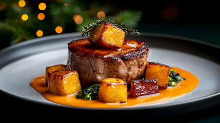 Seared Steak with Roasted Pumpkin and Creamy Sauce