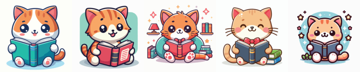 Vector of a cat reading a book.