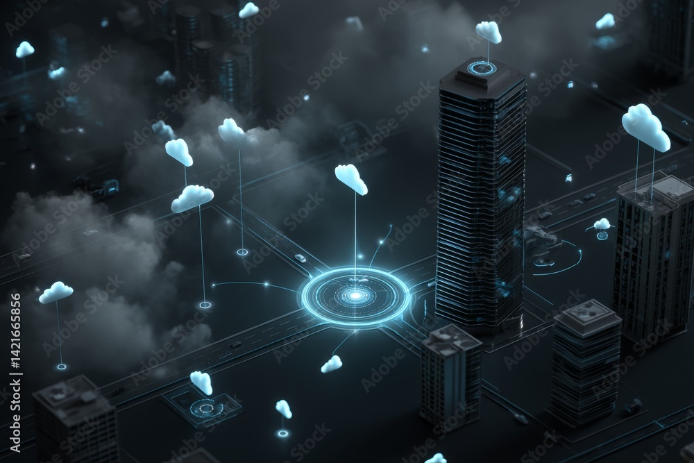 Poster smart city: cloud computing networks integrate urban infrastructure efficiently and seamlessly.