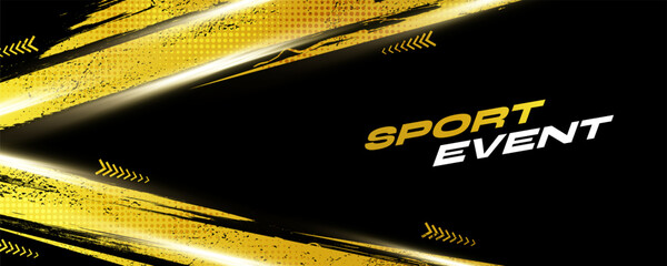Grunge Sports Background with Gold Brush Strokes and Halftone Style. Sports Banner or Poster Design