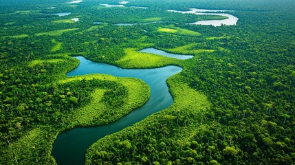 Aerial Perspective of the Lush Amazon Rainforest in Brazil, South America - Vibrant Green Canopy from Above