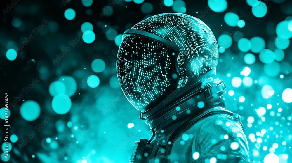 Aufkleber futuristic astronaut helmet displaying code in space